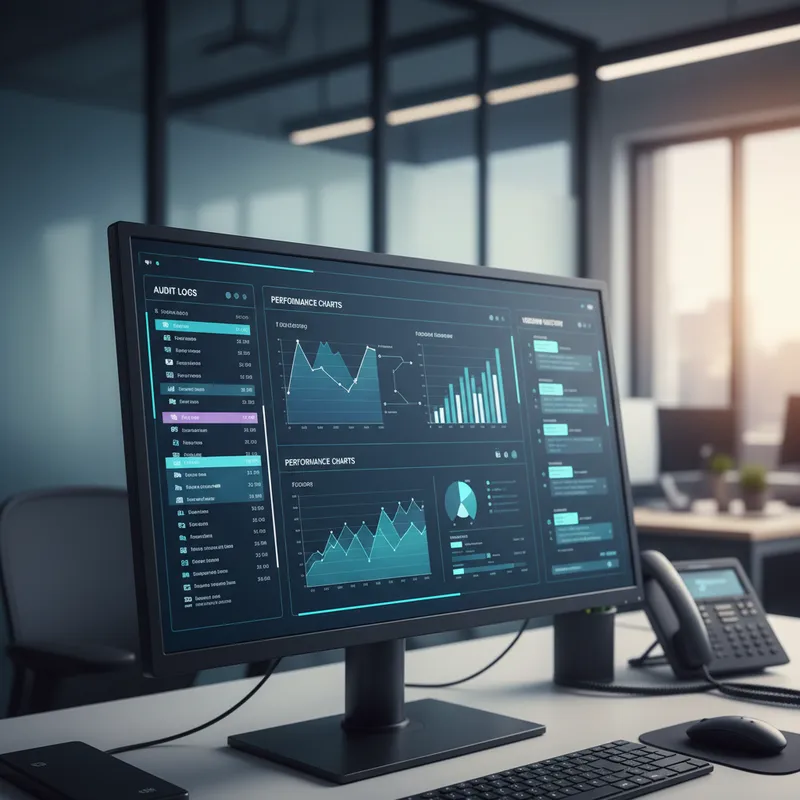 Dashboard showing agent audit logs and performance charts