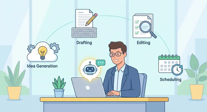 Professional writing workflow with AI assistant on screen