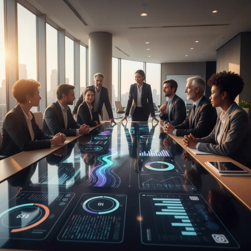 Executive team reviewing AI integration dashboard