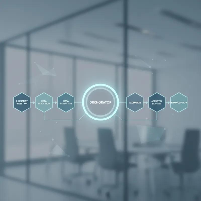 Illustration of modular AI agents coordinating a workflow