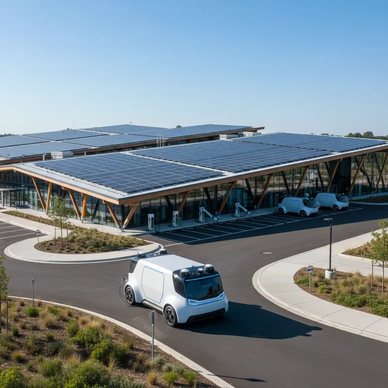 Photo of an automated delivery vehicle parking at a low emission logistics hub