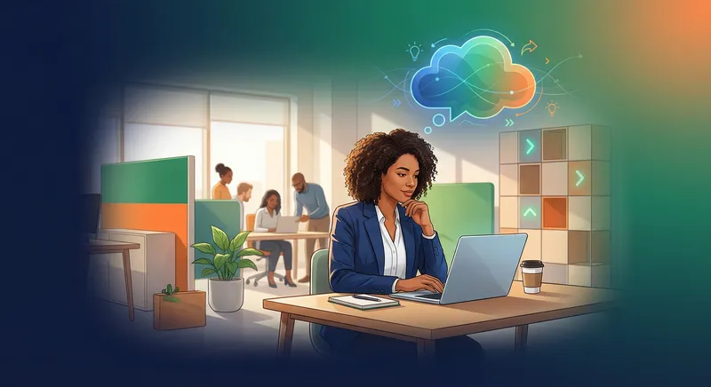 Professional engaging in thoughtful conversation at a modern workspace