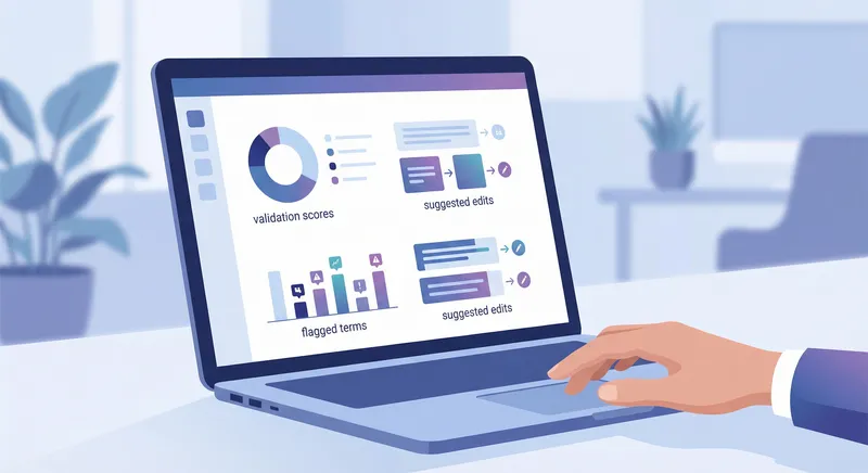 Close-up of a content editor dashboard with automated checks