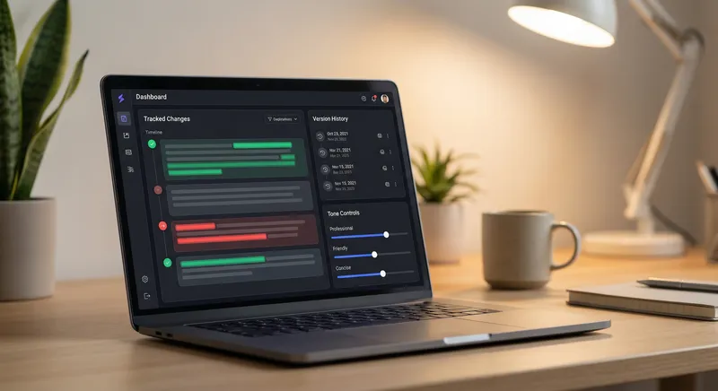 Dashboard showing editing suggestions and version history