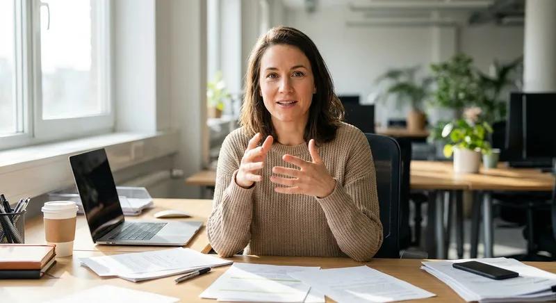 Professional storyteller at a desk