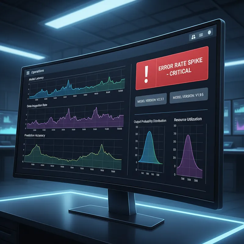 Production AI operations dashboard showing metrics and alerts