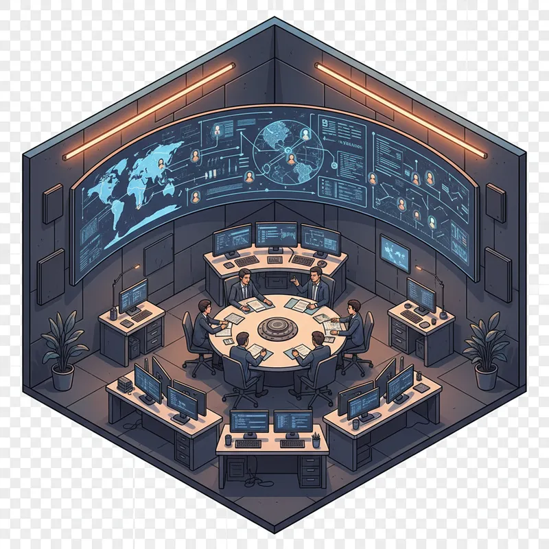 Illustration of an enterprise security operations center monitoring autonomous agents