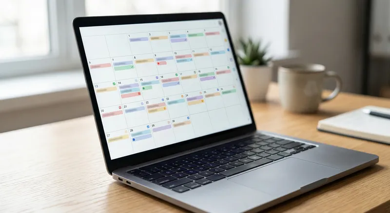 Downloadable content calendar on a laptop screen