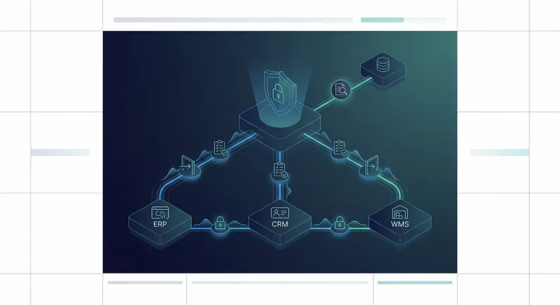 Secure data flow diagram showing encryption and governance layers between enterprise systems