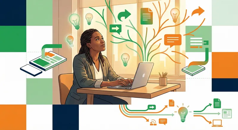 Professional working at laptop with creative idea visualization