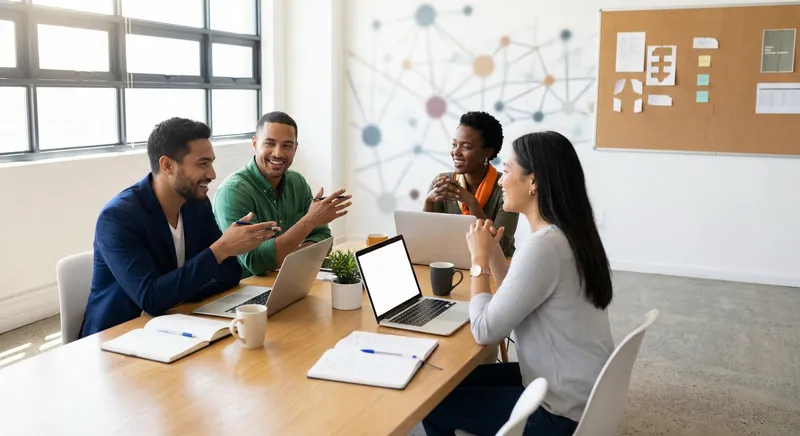 Diverse professionals engaged in meaningful discussion