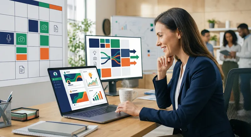 Content creator working on LinkedIn post with calendar and engagement metrics visible