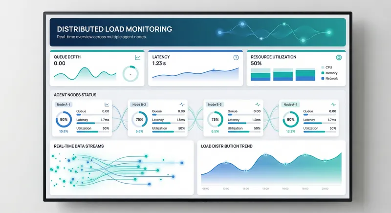 Dashboard showing real-time load distribution across agent instances with queue metrics