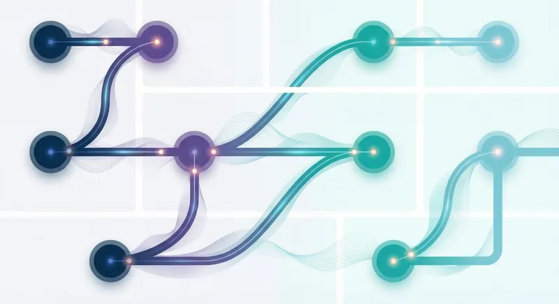 Abstract flowing network visualization with nodes and connecting pathways