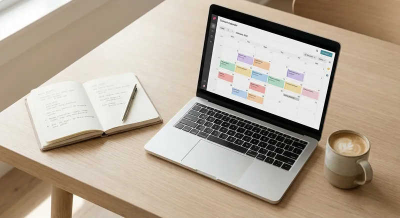 Professional content calendar on a laptop screen