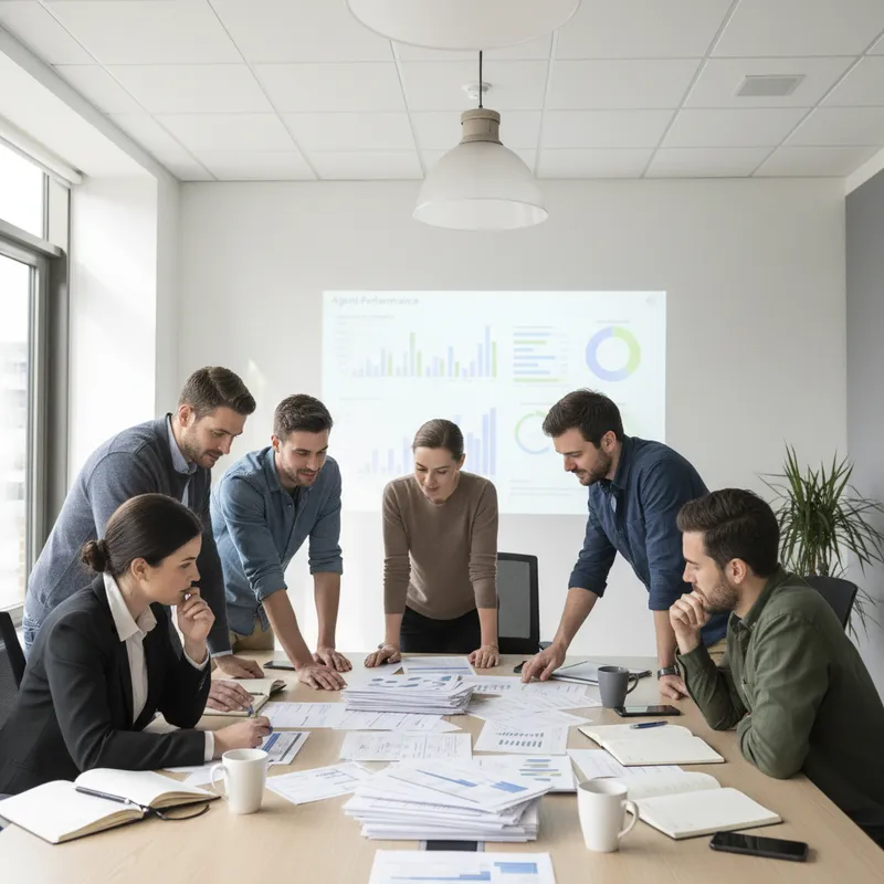 Team meeting reviewing agent performance and roadmap